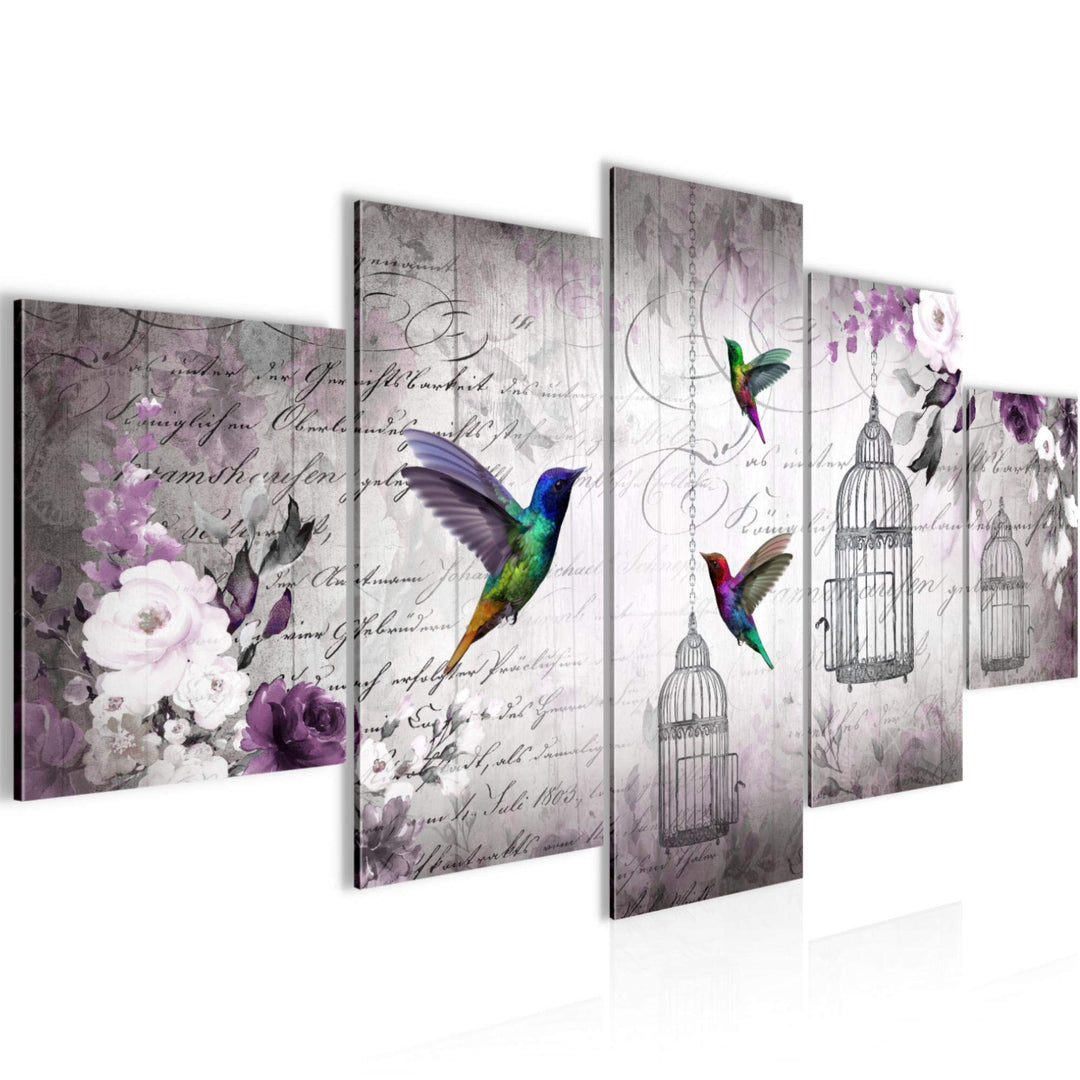 Runa Art Wandbilder Vogel Vintage 5 Teilig Bild auf Vlies Leinwand Deko Wohnzimmer Schlafzimmer Blum