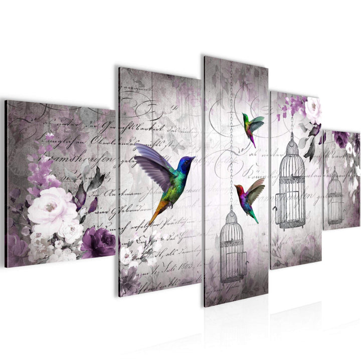 Runa Art Wandbilder Vogel Vintage 5 Teilig Bild auf Vlies Leinwand Deko Wohnzimmer Schlafzimmer Blum