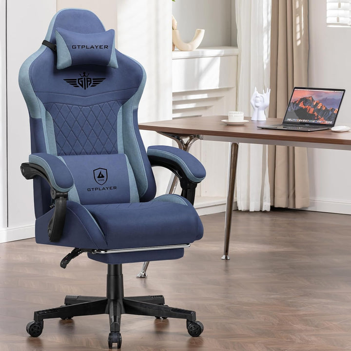 GTPLAYER Gaming Stuhl, Ergonomischer Gamer Stuhl aus Stoff mit Lendenwirbelstütze, PC-Stuhl mit verb