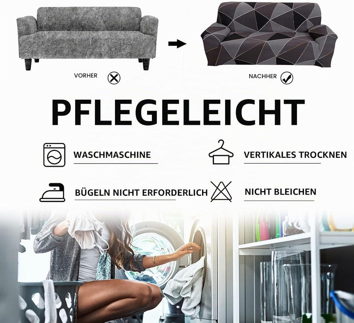 Sofabezug 3 Sitzer Stretch Sofahusse Elastischer Sofabezug Spandex Sofa Überzug mit 2 Kissenbezug An