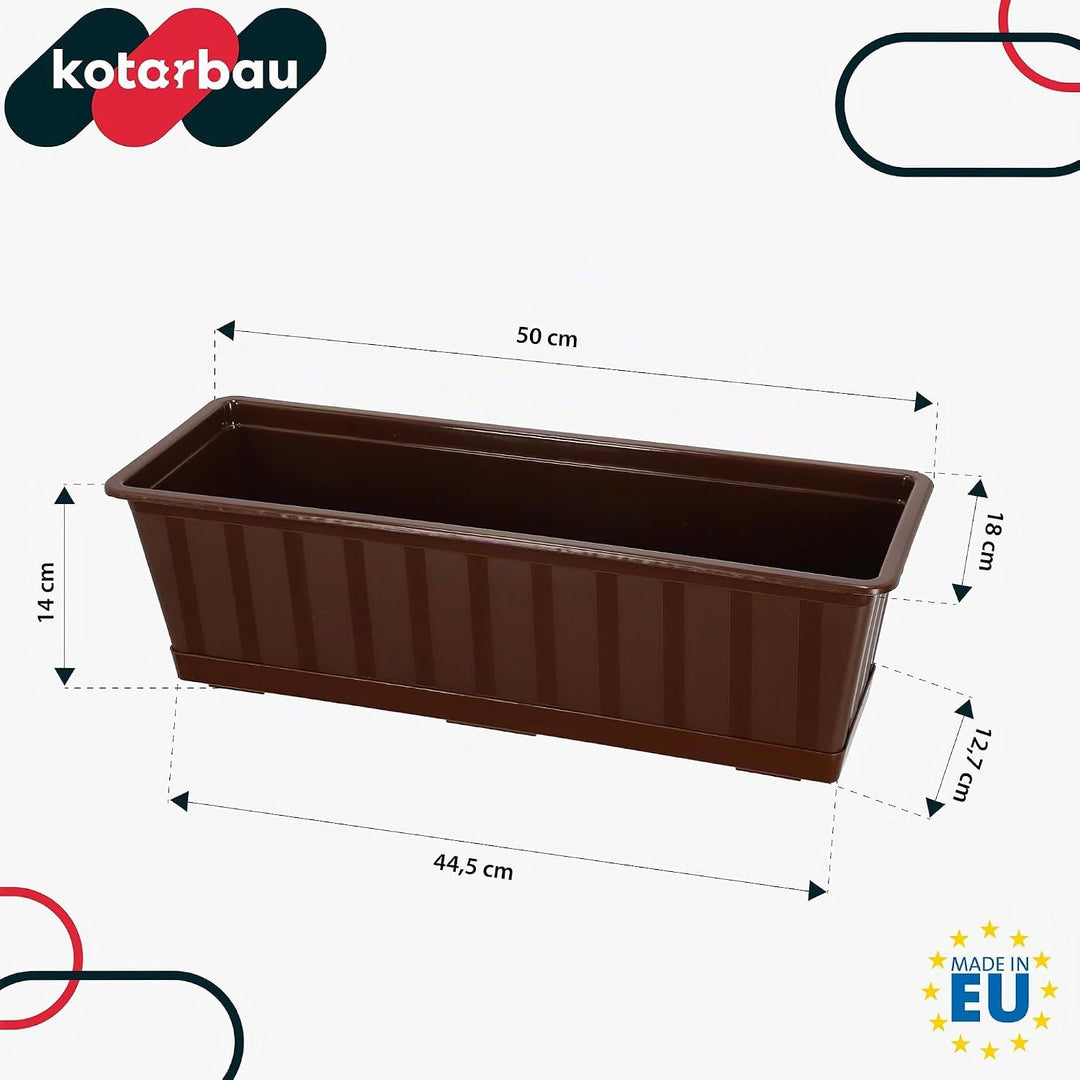 KOTARBAU® 4er Set Blumenkasten - Blumentopf für Balkon - 50 x 18 x 14 cm - Braun - Balkonkasten Balk