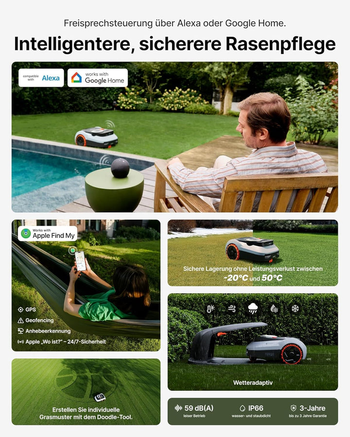 Segway Navimow i210 LiDAR Pro Mähroboter mit Garage M für 1000 m², LiDAR+Vision+NRTK Tri-Fusion-Posi