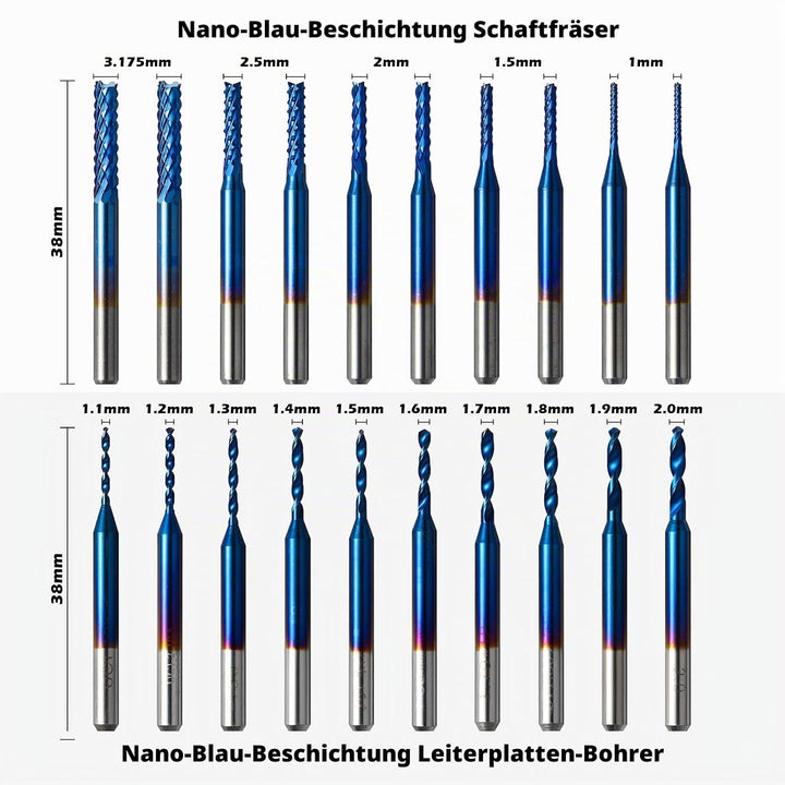 Genmitsu 50 Stück Hartmetall CNC Fräser-Satz, 1/8 Zoll Schaft 2-Flute Schaftfräser, Kugelfräser &amp; Sp