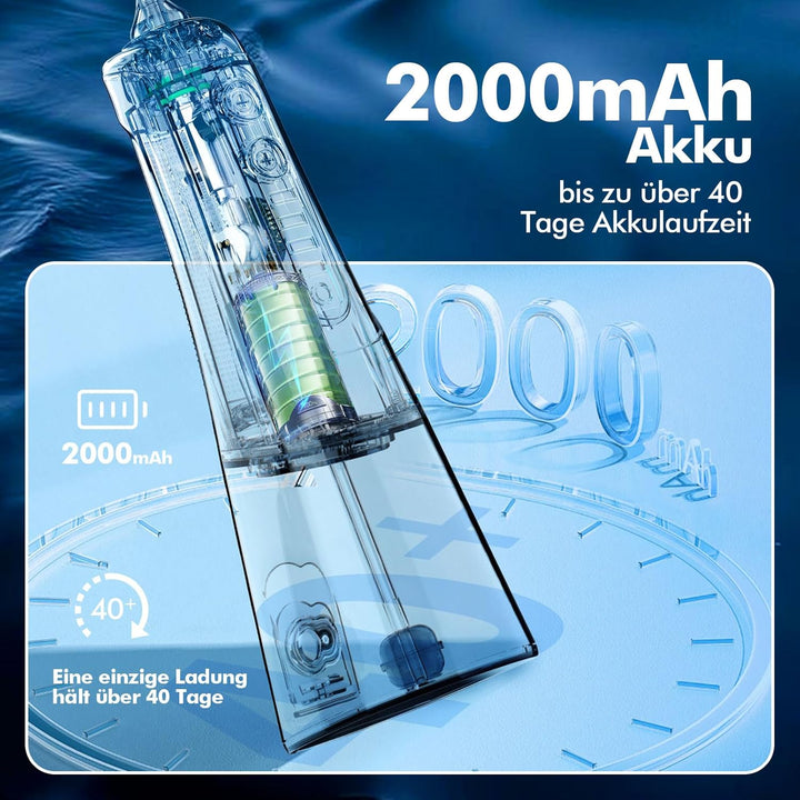 Munddusche Kabellos Elektrisch, Tragbarer Water Flosser mit 5 Modi & 4 Jet-Düsen, 300ML Wassertank,