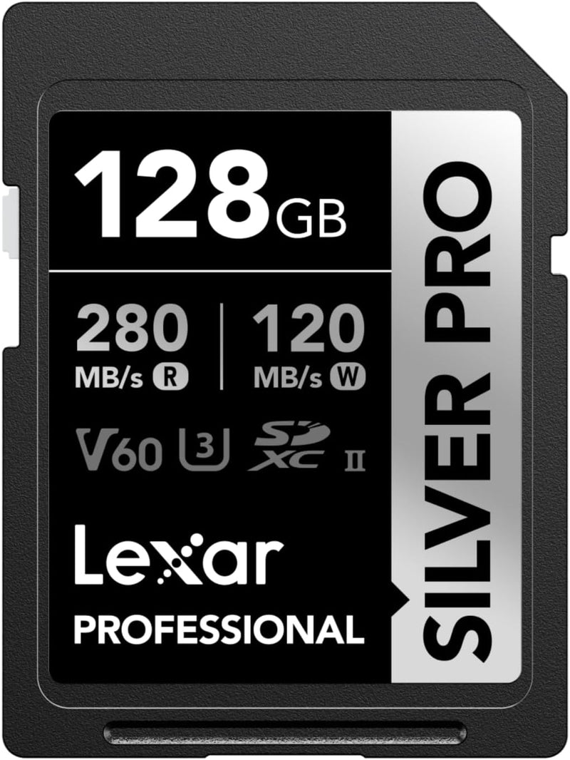 Lexar Silver Pro SD Karte 128GB, SD Speicherkarte UHS-II, V60, U3, C10, SDXC Karte, Bis zu 280 MB/s