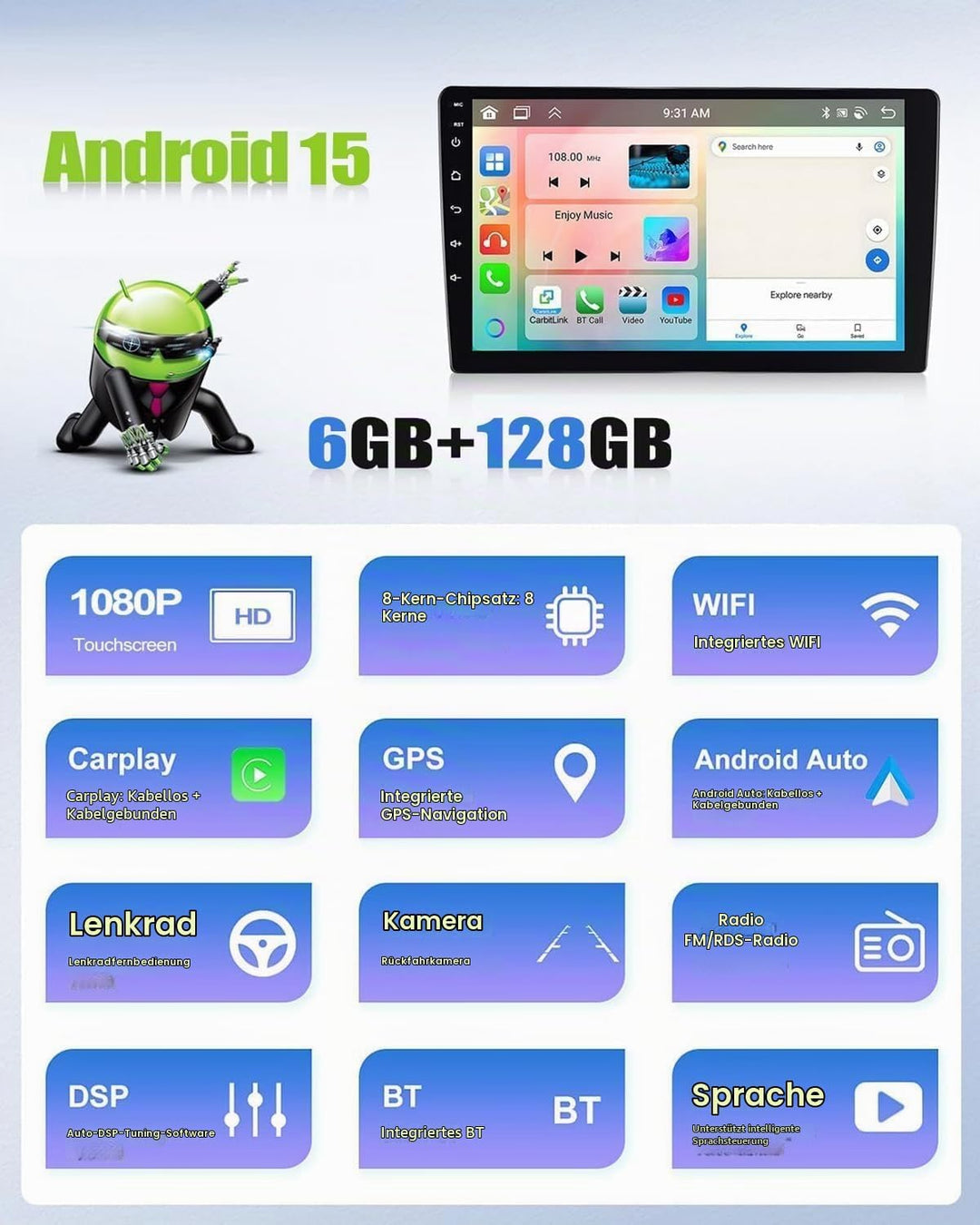 CAMECHO 6G+128G 8 Core Android 15 Autoradio für FIAT Ducato 3/Peugeot Boxer 2/Citroen Jumper 2 mit N