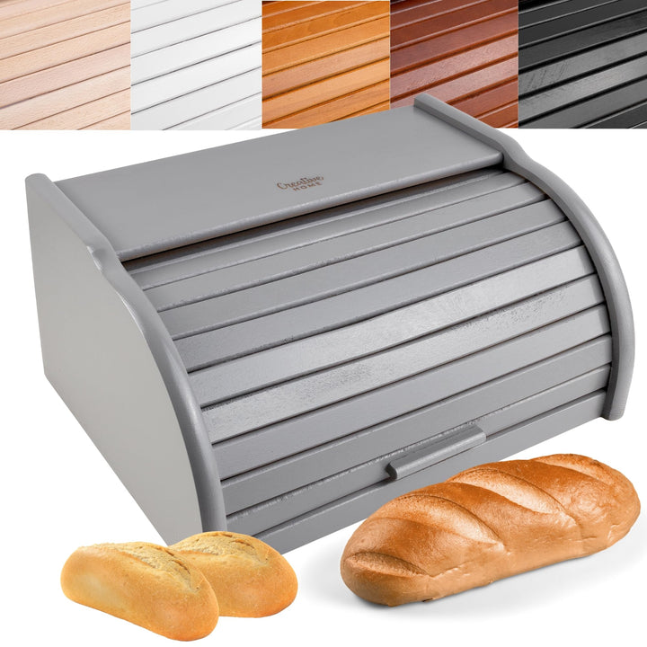 Creative Home Grau Brotkasten Holz | 38 x 28,5 x 17,5cm (+/-1cm) | Perfekte Brotbox für Brot Brötche