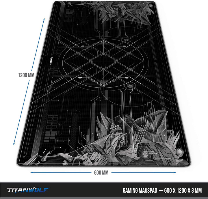 CSL - Übergrösse Mauspad Gaming Titanwolf 1200x600mm - XXXL Mousepad gross mit Motiv - Tischunterlag