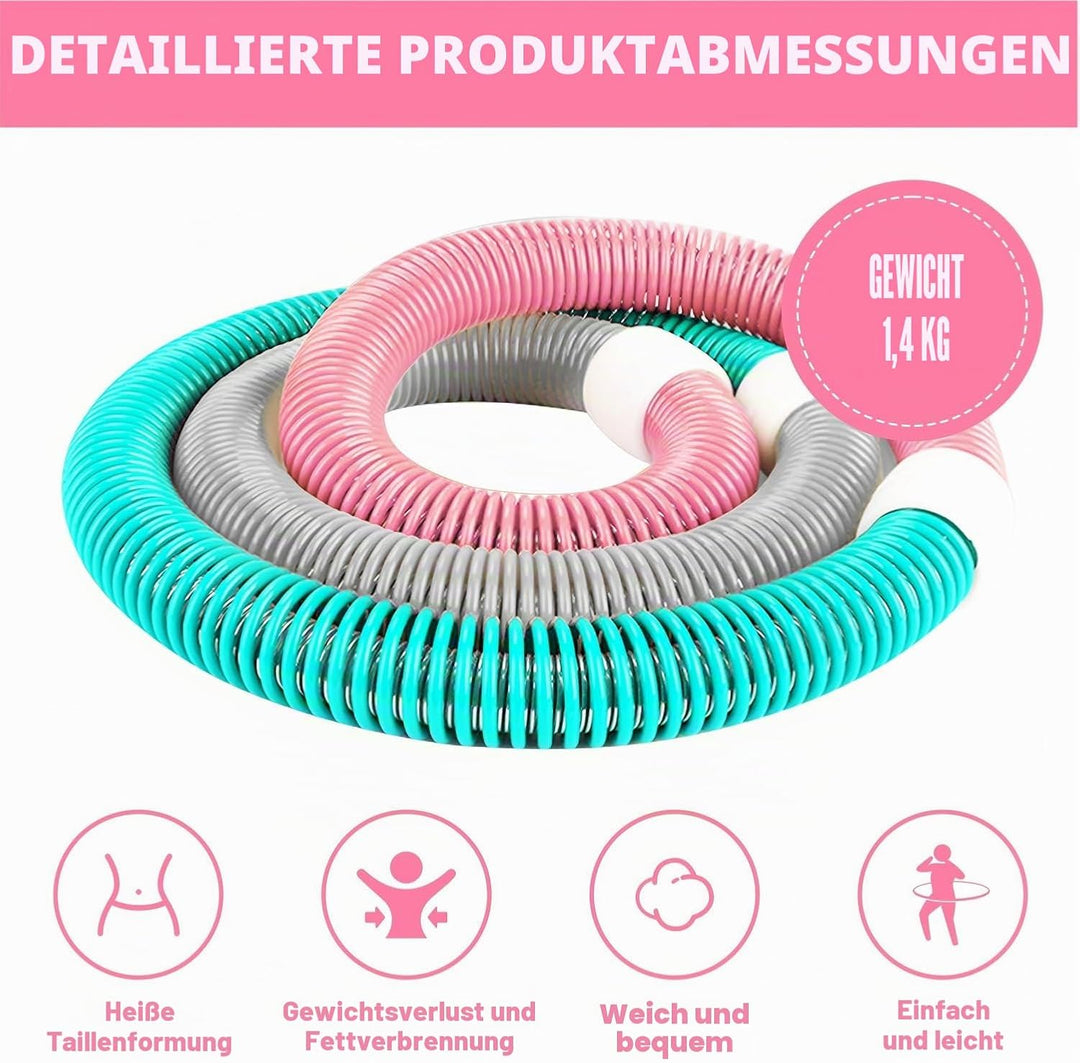 Weicher Hula Hoop Reifen für Erwachsene - 1.4kg, faltbar, gewichteter Fitness Hoop für Bauch &amp; Taill