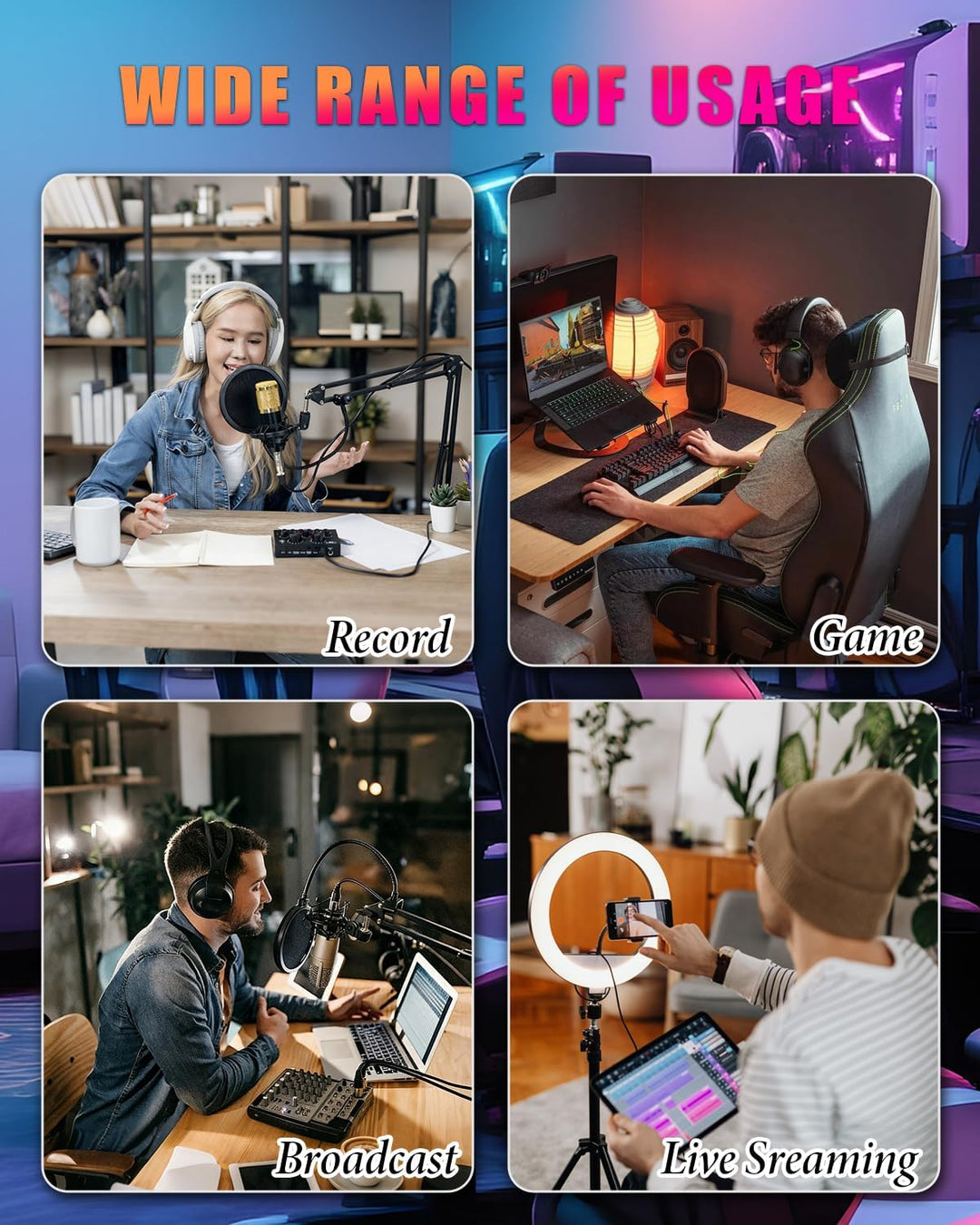 Podcast Mikrofon Bündeln, Komplettes Aufnahmestudio mit 2*Mikrofon, Podcasting und Stimmenverzerrer,
