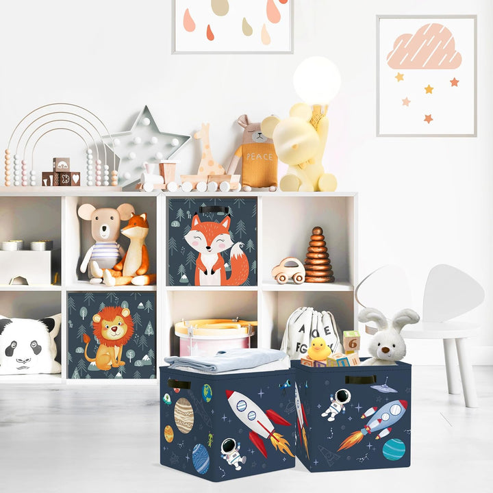 Clastyle 3 Stück Kosmischer Weltraum Kinder Aufbewahrungsbox Stoff für Kallax Faltbar Aufbewahrungsk