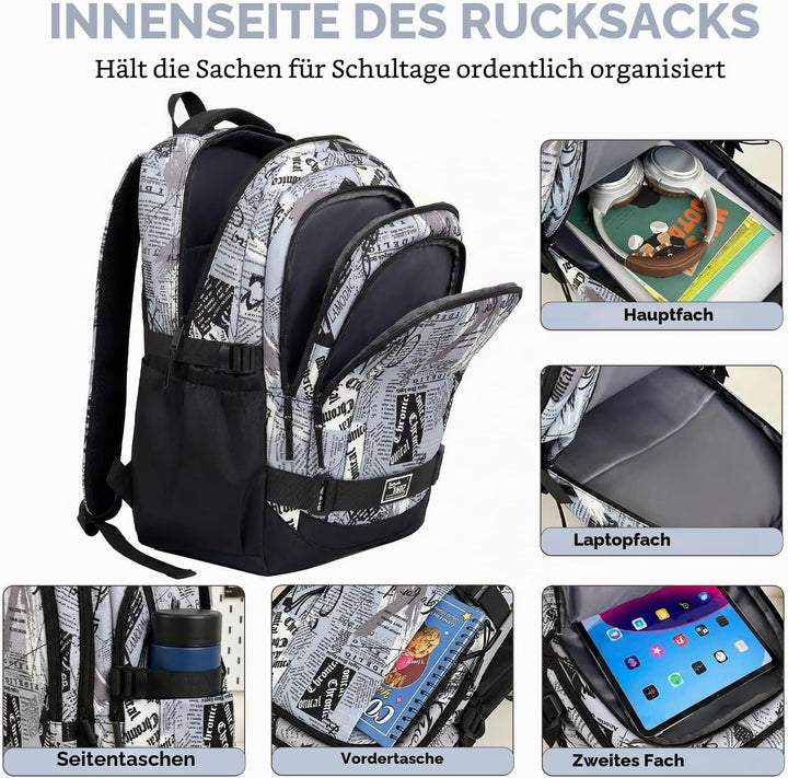 Amythe Schulrucksack Jungen Teenager, Rucksack Schule Gymnasium Oberstufe Schulranzen mit Laptopfach