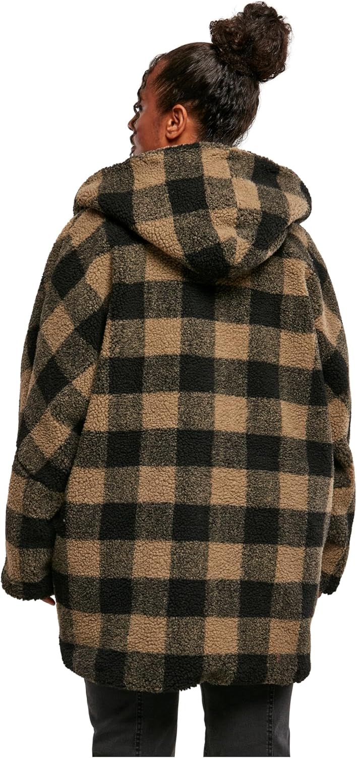 Urban Classics Damen Winter Jacke Ladies Oversized Check Sherpa Jacket mit Kapuze, Holzfäller Karo M