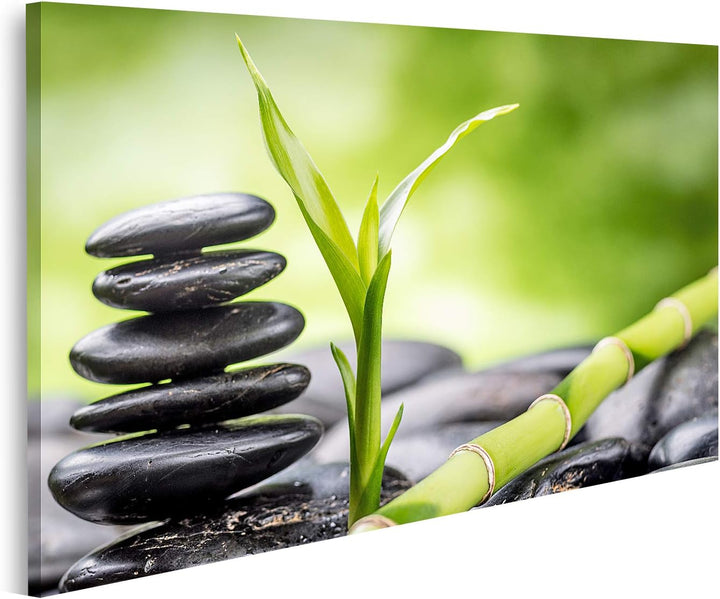 islandburner Bild auf Leinwand Zen Basaltsteine Und Bambus Bilder Wandbilder Poster, 80L x 40B cm