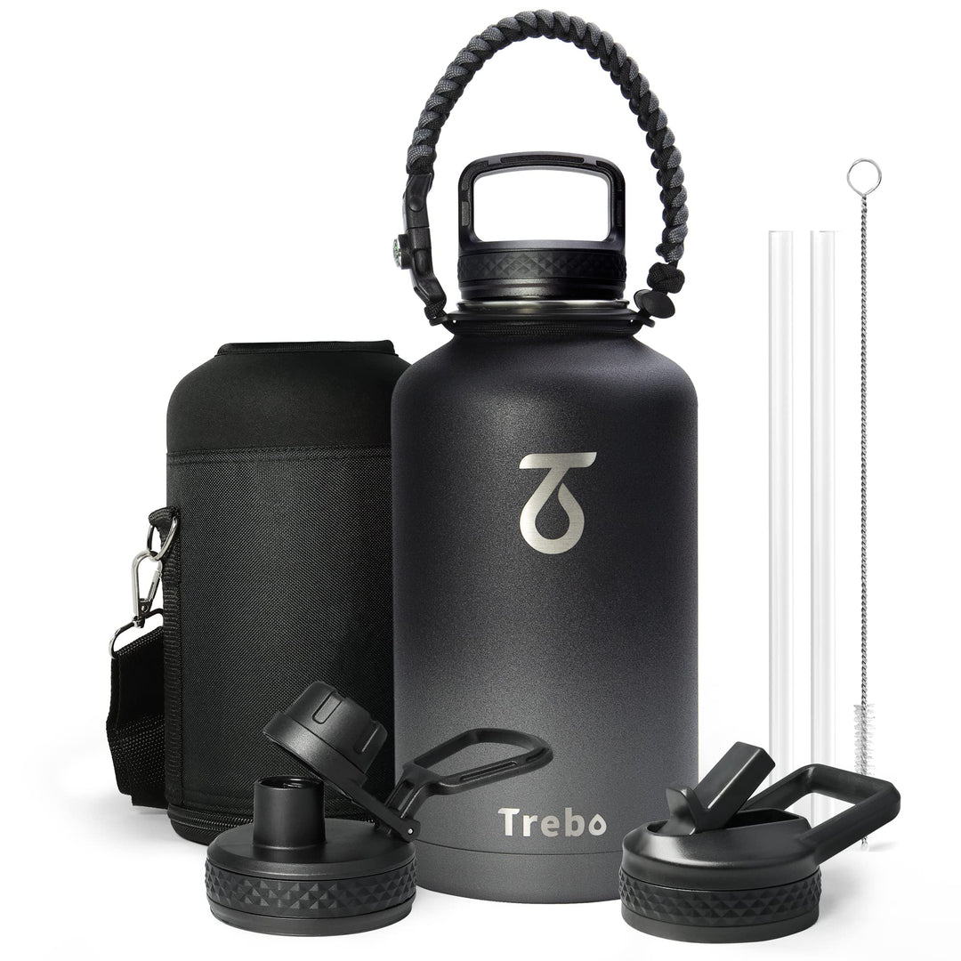 Trebo Wasserflasche mit Paracord-Griff, 1,8 l, lebensmittelecht, doppelwandig, vakuumierter Edelstah