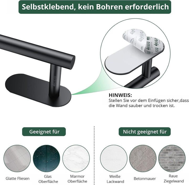 JiGiU Handtuchhalter Ohne Bohren 43CM Handtuchstange aus 304 Edelstahl mit Toilettenpapierhalter & 3
