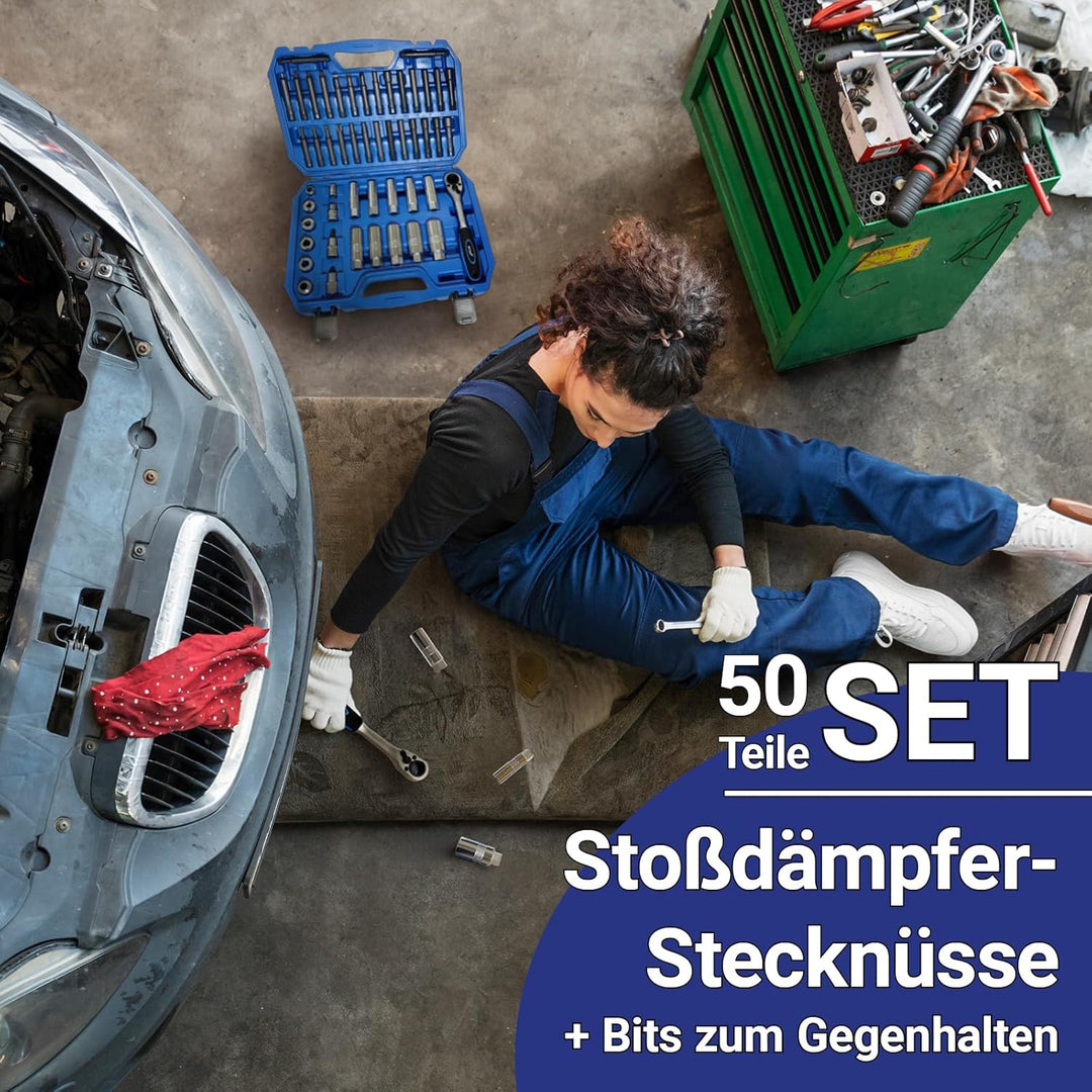BITUXX 43 TLG. Stossdämpfer Werkzeug Set Steckschlüssel Satz Domlager Dämpferschlüssel Federbein Sch