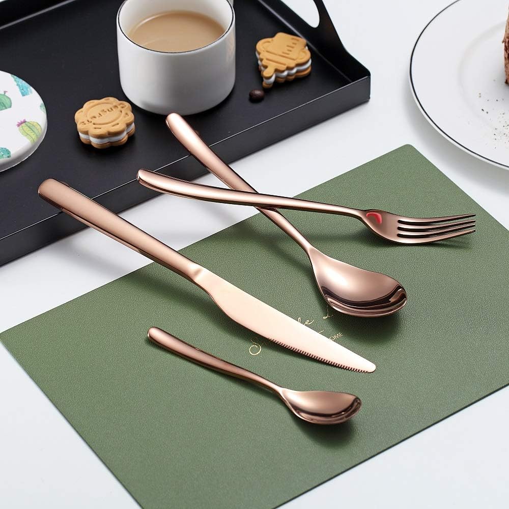 HOMQUEN Kupfer Besteck Set 24 Stück, Kupfer Besteckset aus Edelstahl, Kupfer Titanbeschichtung, Uten