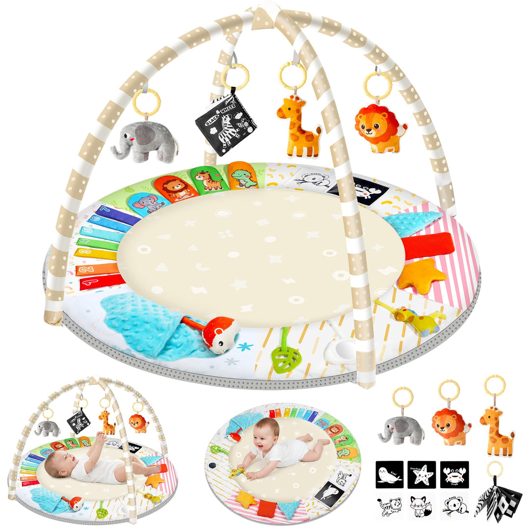 URMYWO Spielbogen Baby– Baby Krabbeldecke mit 5 abnehmbaren Spielzeugen zum Greifen - 6 Entwicklungs