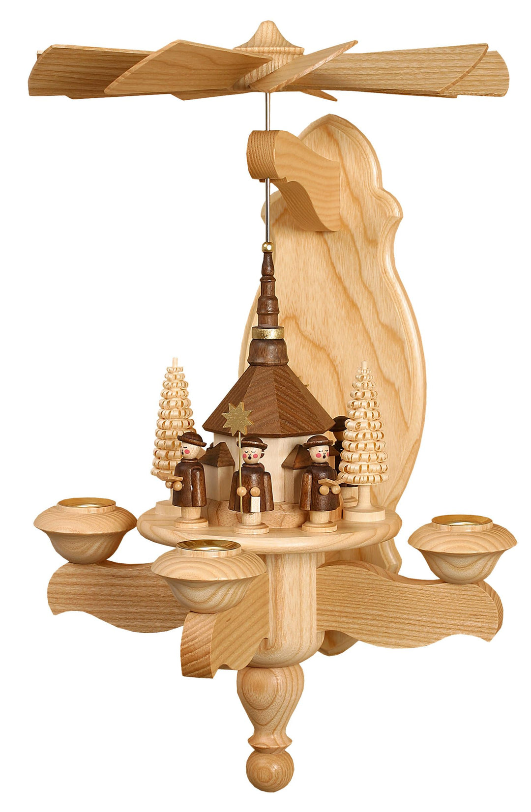 Volkskunstwerkstatt Unger Wandpyramide - Hängepyramide mit Seiffener Kirche inkl. 3 Teelichtaufsteck