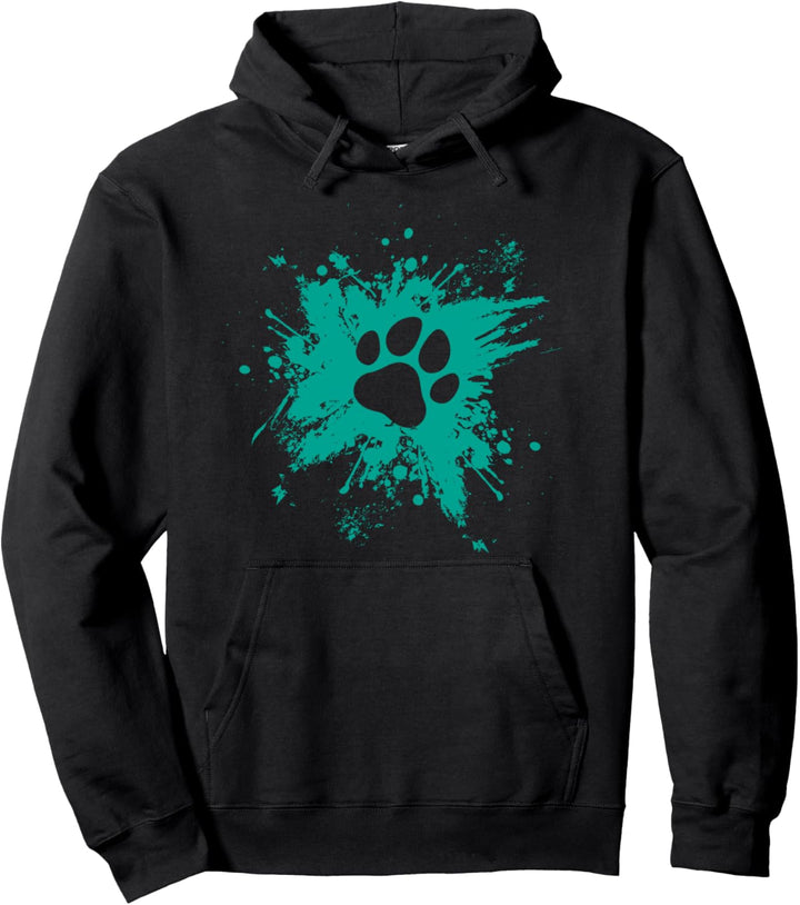 Hunde Pfotenabdruck Farbklecks Pullover Hoodie