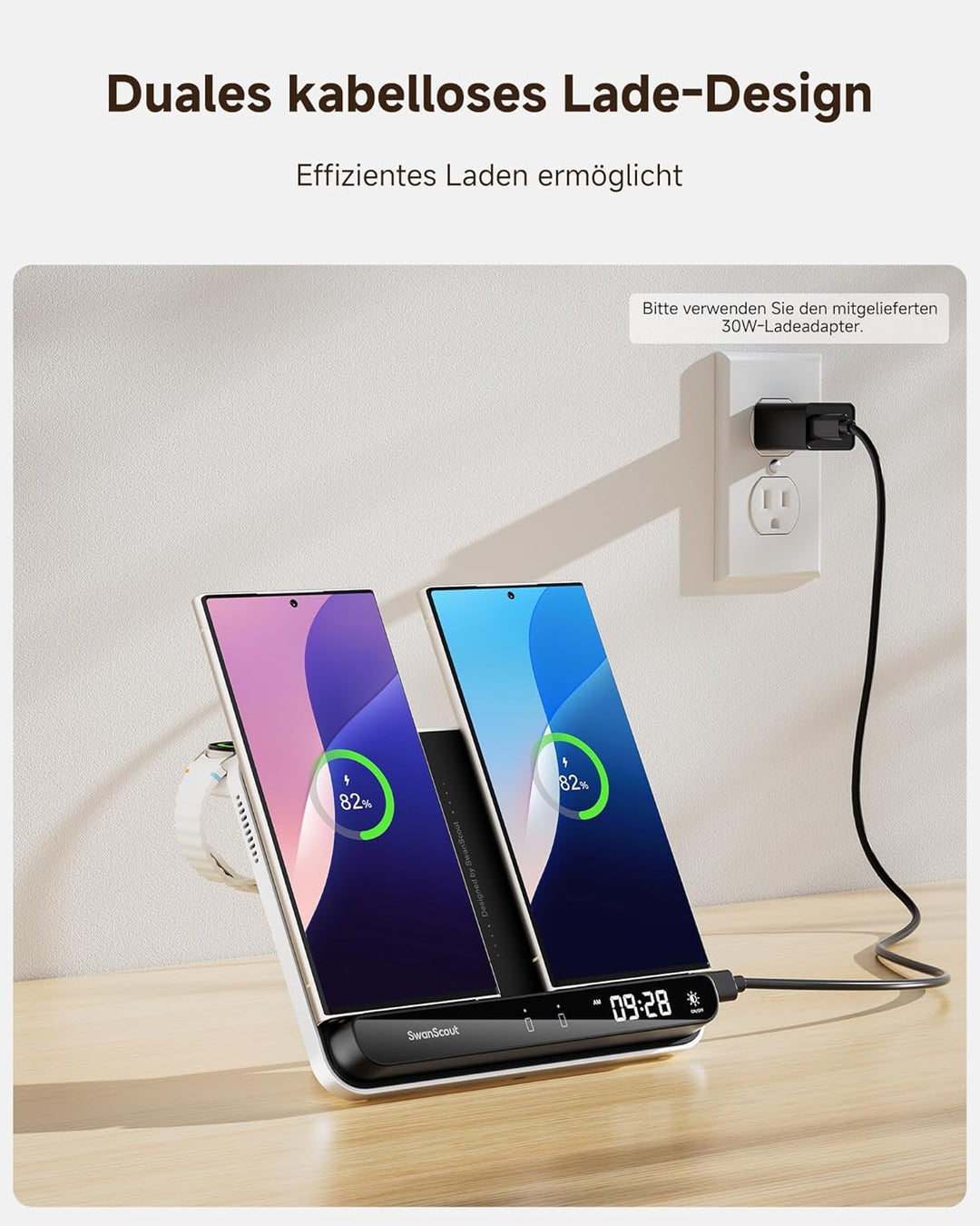 SwanScout Wireless Charger für Samsung Galaxy S25 Ultra/S25/S24/Z Flip/Z Fold, Doppelte Induktive La