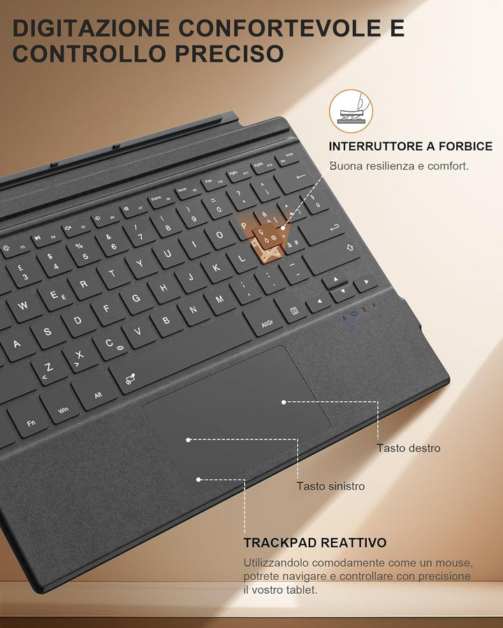 MoKo Tastatur für Microsoft Surface Pro 7 Plus/7/6/5/4/3, Grigio | Bluetooth Spanisch QWERTY Layout