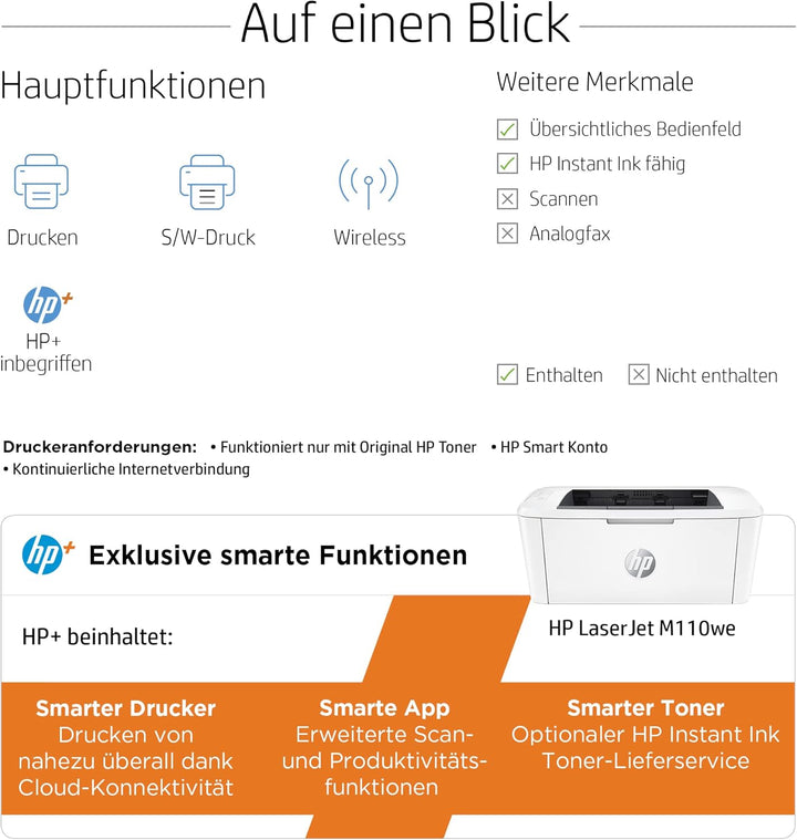 HP Laserjet M110we Laserdrucker, Monolaser, HP+, Drucker, WLAN, Airprint, Schwarz-weiss-Drucker, Ink