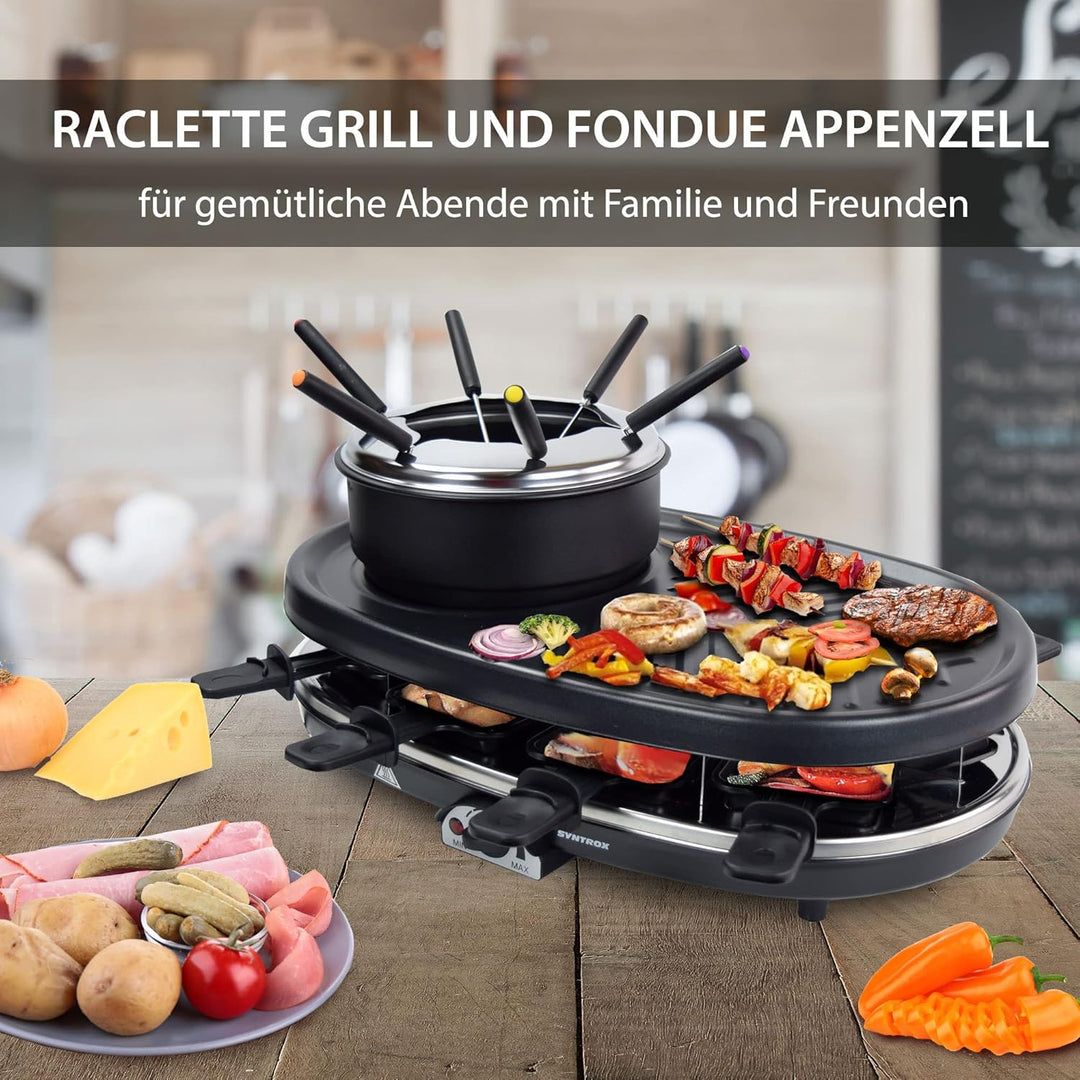 Syntrox Germany RAC-1500W-Appenzell Raclette-Fondue-Grill Syntrox Rundum Genuss Set mit viel Zubehör