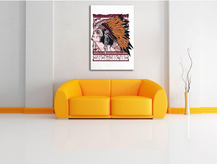 Pixxprint Indian Girl White Bild auf Leinwand, XXL riesige Bilder fertig gerahmt mit Keilrahmen, Kun