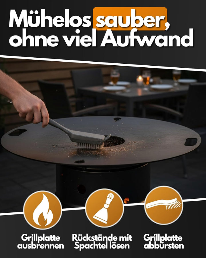 Feuerfest 123 Grillplatte rund I Ø 80cm I Feuerplatte aus Feinkorn-Stahl I Massive Plancha-Platte mi