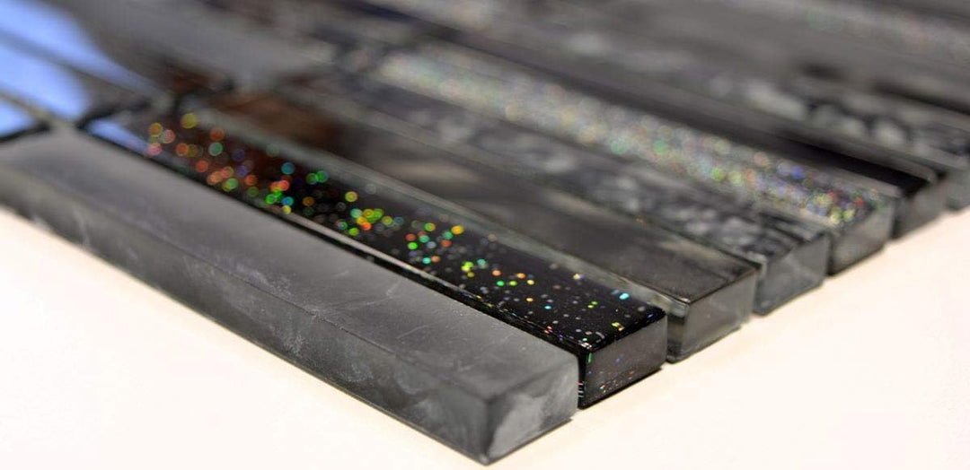 Mosaik Fliese Stäbchen Glasmosaik Crystal Night black für WAND BAD DUSCHE KÜCHE FLIESENSPIEGEL THEKE