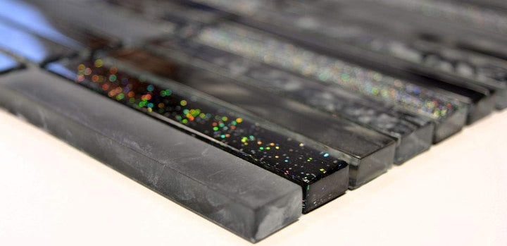 Mosaik Fliese Stäbchen Glasmosaik Crystal Night black für WAND BAD DUSCHE KÜCHE FLIESENSPIEGEL THEKE