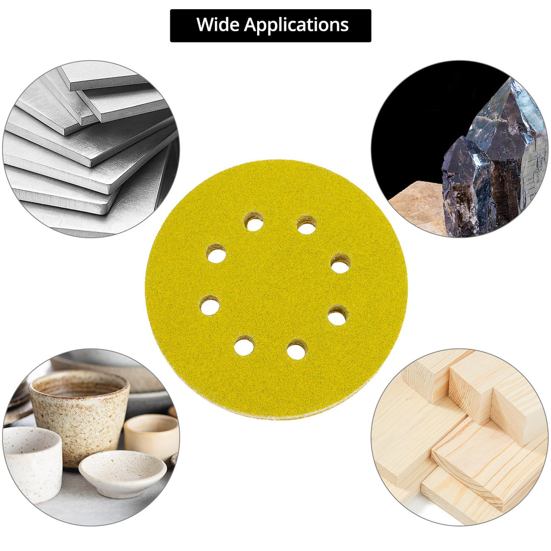QWORK® 110 Stück Schleifscheiben Sets, 125mm 8-Loch Schleifpapier mit gemischten Körnungen 60/80/100