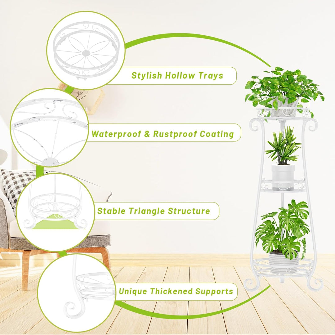 3 Etagen Blumenständer Pflanzenständer Blumenetagere Pflanzenregal aus Metall für grosse Töpfe Indoo