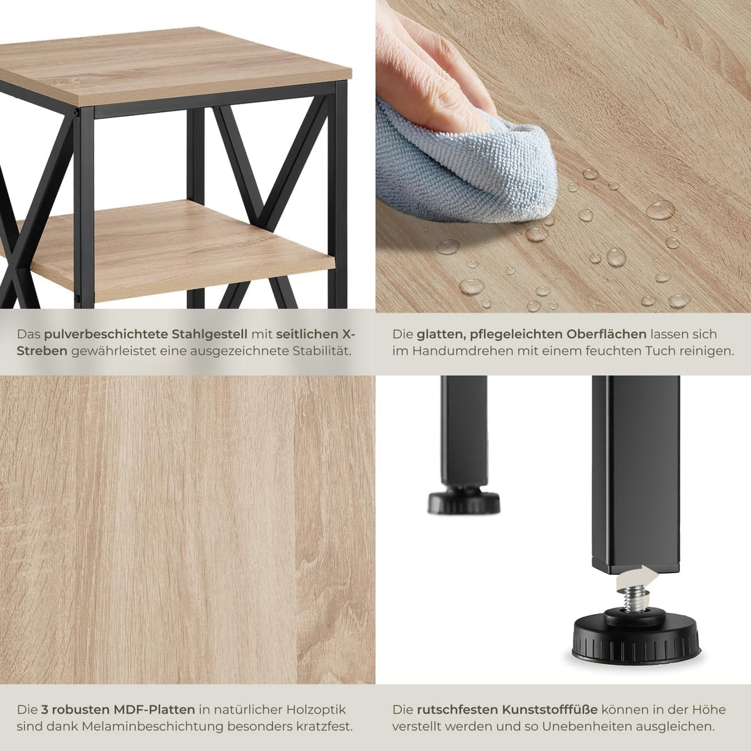 tectake® Industrial Möbel, Beistelltisch Holz und Metall, Schlafzimmer Nachttisch mit 3 Ebenen, Couc