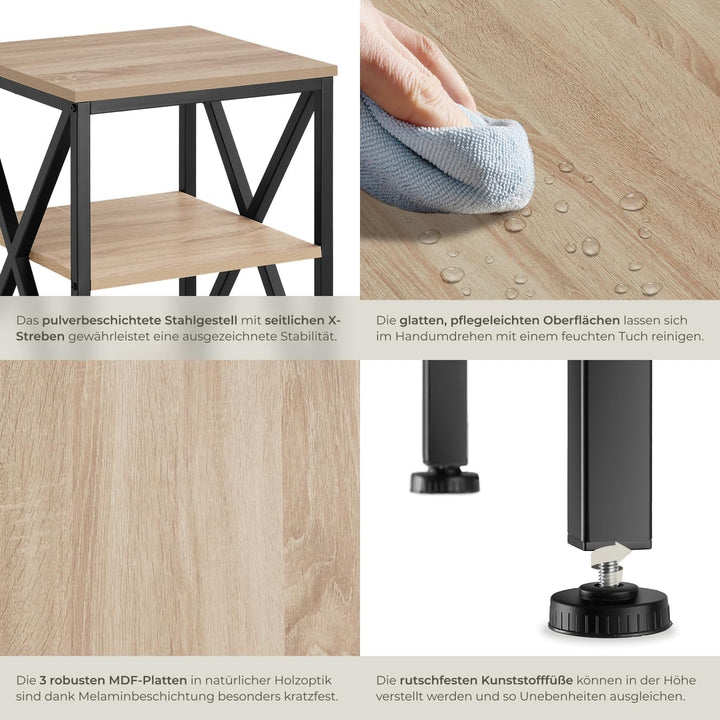 tectake® Industrial Möbel, Beistelltisch Holz und Metall, Schlafzimmer Nachttisch mit 3 Ebenen, Couc