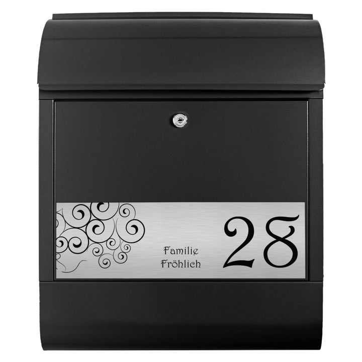 banjado® Briefkasten personalisiert mit graviertem Namensschild in Silber/Briefkasten schwarz 39x47x