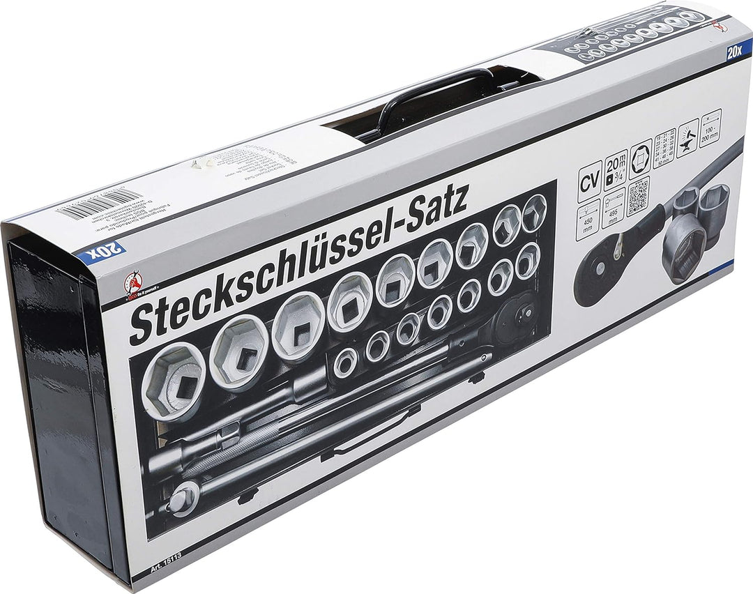 BGS Diy 15113 | Steckschlüssel-Satz | Antrieb 20 mm (3/4") | SW 19 - 50 mm | 20-tlg. 20-tlg. | Antri