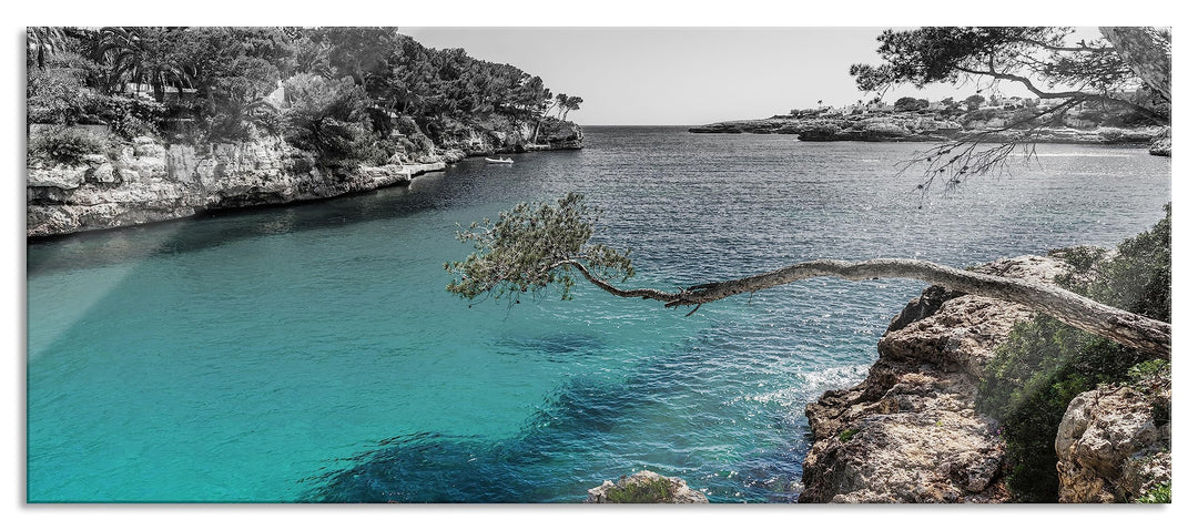 Glasbild Panorama | Wandbild aus Echtglas | Mallorca Bay Cove | 100x40 cm | inkl. Aufhängung und Abs