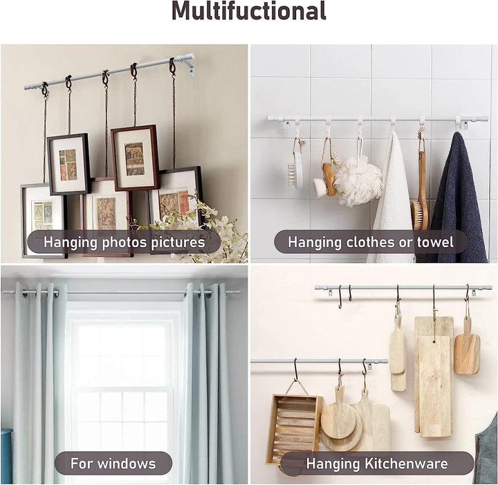 Edelstahl Gardinenstange 76-238 cm mit Kappenknäufen und Halterungen - Dekorative Verstellbare Gardi