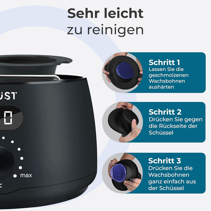 Wachswärmer-Set Schwarz mit 400g Wachsperlen & viel Zubehör, inkl. After-Wachs-Spray, Wachsset Waxin