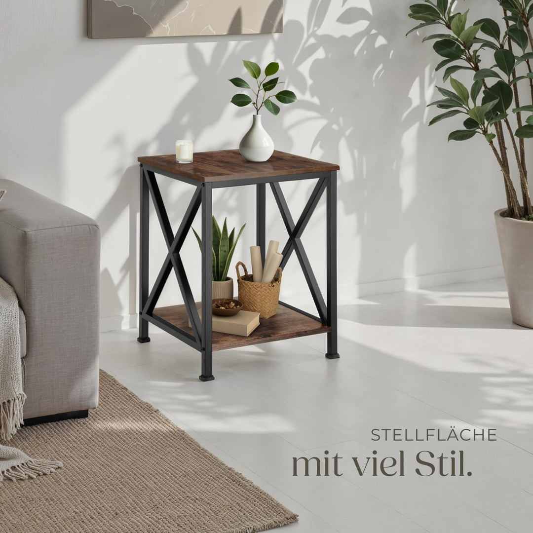 tectake® Industrial Möbel, Beistelltisch Holz und Metall, Schlafzimmer Nachttisch mit 2 Ebenen, Couc