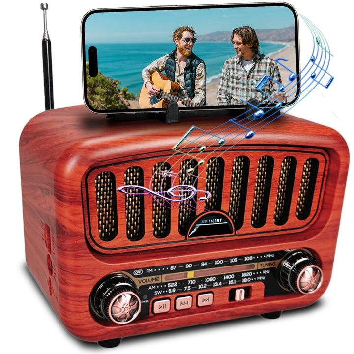 Retro Radio mit Bluetooth, AM/FM/SW Tragbares Radio Klein 5W grosser Lautsprecher und Bluetooth 5.0,