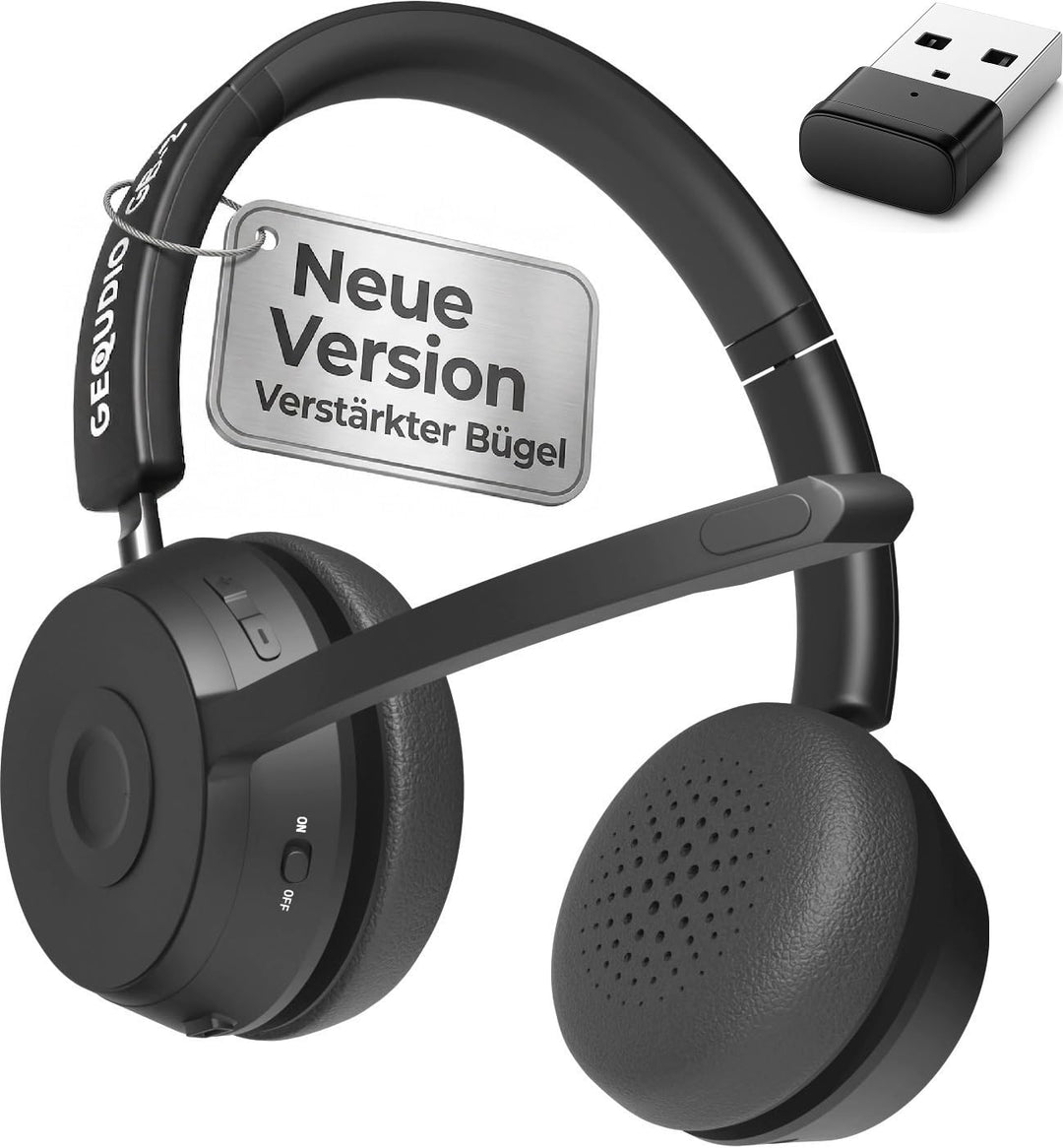 GEQUDIO GB-2 Headset mit Mikrofon Bluetooth | Kopfhörer Kabellos | Passives Noise Cancelling | 2 Ger