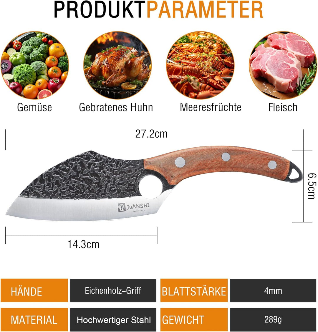 JUANSHI® Handgeschmiedetes Ausbeinmesser Kochmesser Papas Geschenk Geburtstag Profi Wikingermesser A