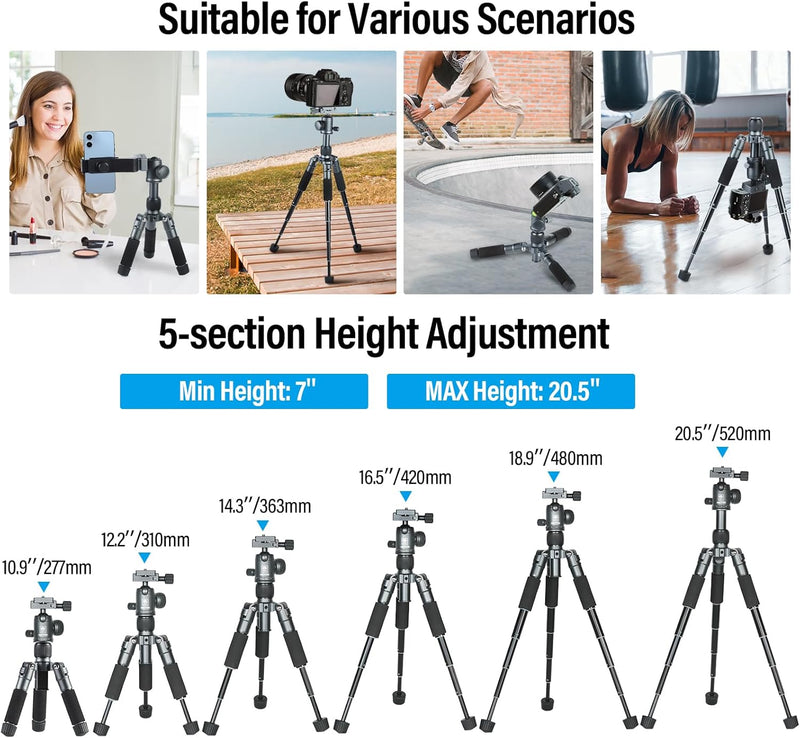 SIRUI Mini Stativ Kamera 52cm Aluminium kleines Tischstativ Reisestativ mit 360° Kugelkopf für DSLR,