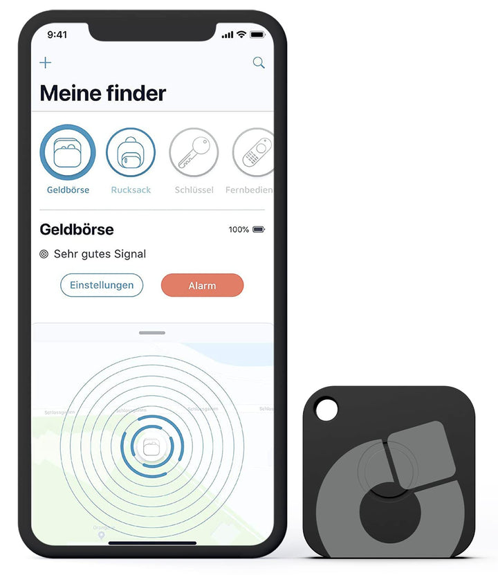 musegear Schlüsselfinder Recharge - schwarz I aufladbar I mit Bluetooth App aus Deutschland I Maxima