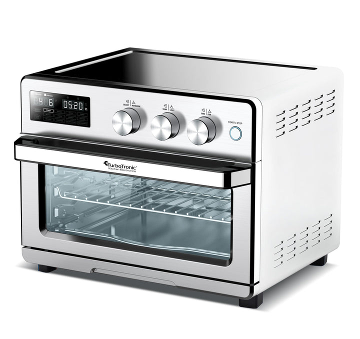 TurboTronic digitaler Heissluftofen - XXL 32 Liter mit Drehspiess für Hähnchen 5 in1 Mini Backofen,