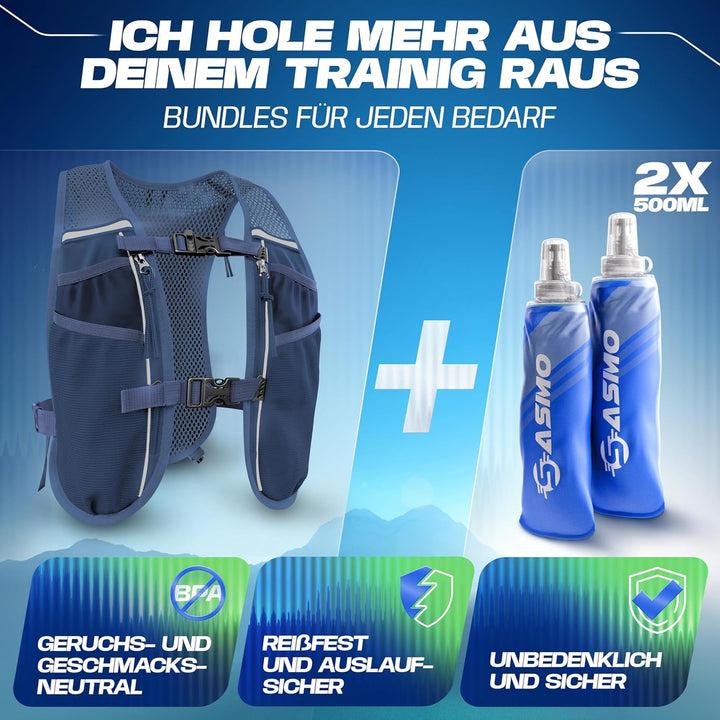 SASMO® Laufweste Damen & Herren 5L / 2L | Running Vest - Ultraleicht & atmungsaktiv| Laufrucksack Da